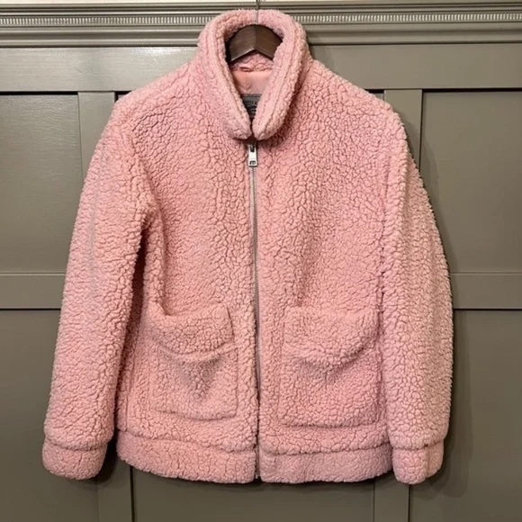 Levi's Oversized Sherpa Teddy Bomber Jacket Bubblegum Pink Size Medium - Picture 4 of 15